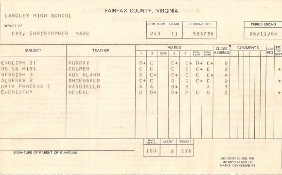My Report Card - June 1984